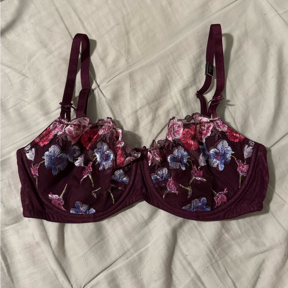 Victoria's Secret Floral Embroidered Bra - Burgundy and Multicolor